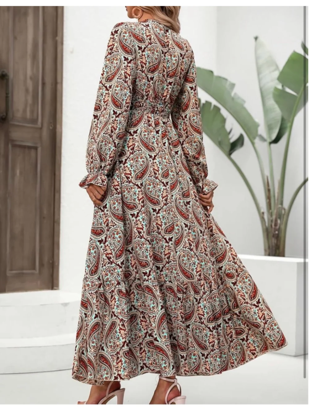 NEW Paisley Blue Brown Floral Boho Maxi Dress XL